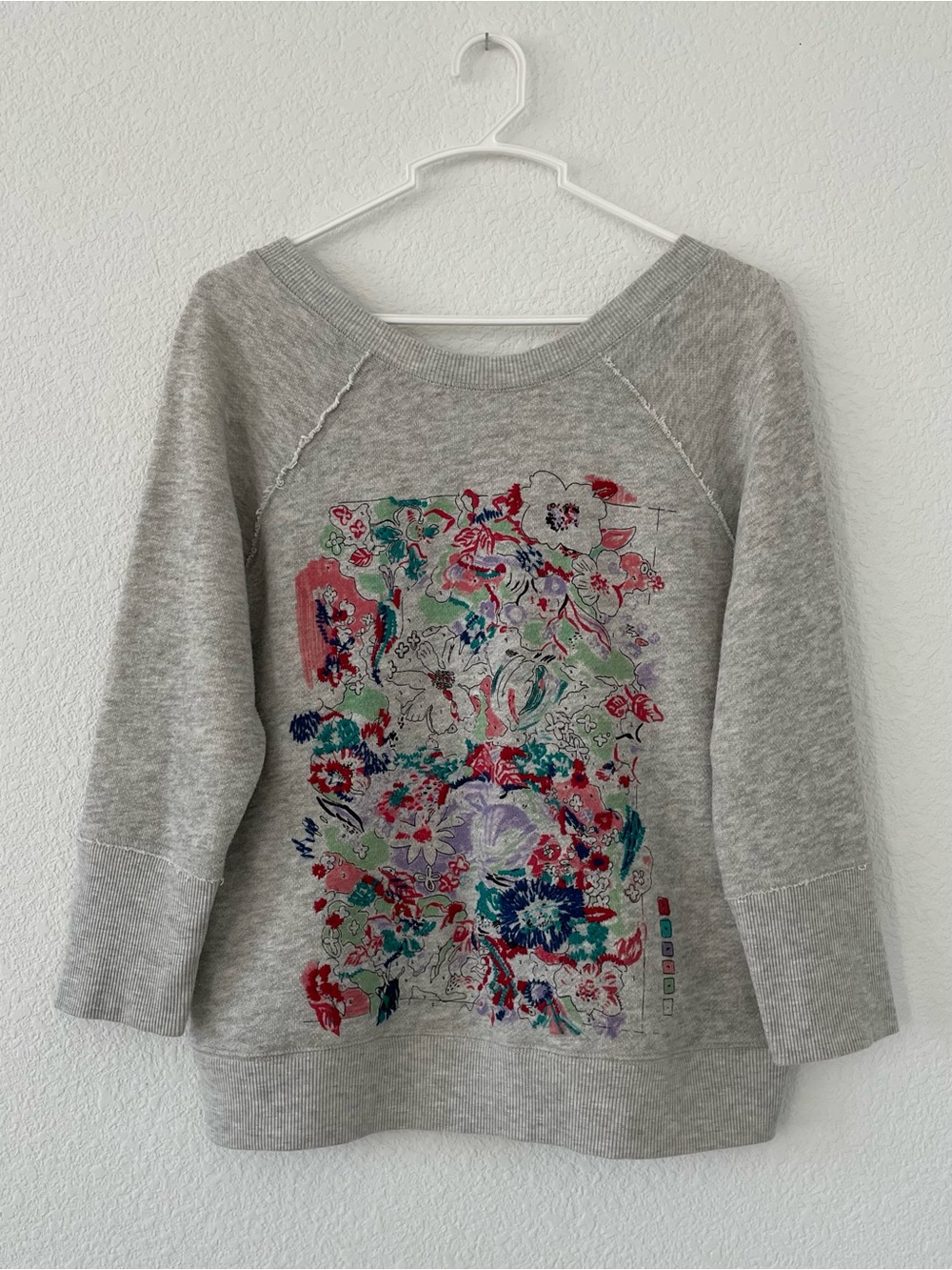 Anthropologie Heather Gray Floral Print Sweatshirt